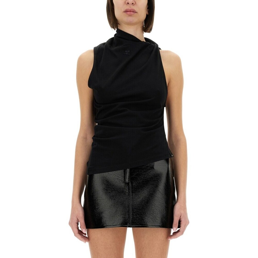 Courrèges Twisted Design Sleeveless Top In Soft Cotton
